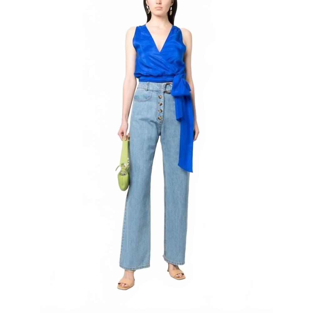 NEW FORTE FORTE habotai silk crossed top in blue